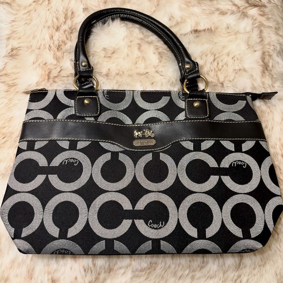 Coach Handbags - Coach Vintage Black and Gray OP Art Signature Medium Satchel Bag